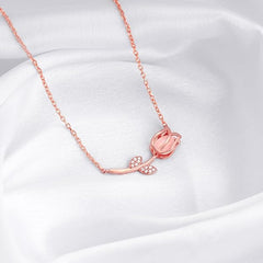 Rose Golden Crimson Heart Pendant with Link Chain for Women(ADJUSTABLE)