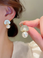 Gold-Plated Pearls Studded Teardrop Shaped Korean Studs