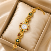 Gold Tone Traditional Kundan Inspired Stonework Kashmiri Watch