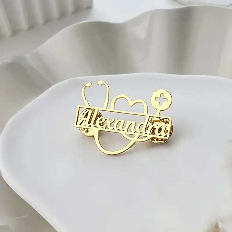 Personalized Stethoscope Logo Name Brooch