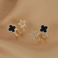 zevarna Star & Clover Crystal Cuff Earrings Alloy Cuff Earring