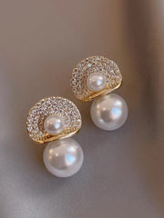 Gold-Plated Pearls Studded Teardrop Shaped Korean Studs