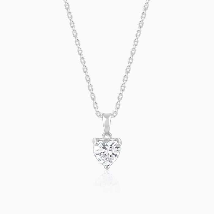 Silver Solitaire Heart Pendant with Link Chain