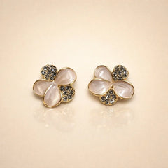 Baby Pink Floral Rhinestone Stud Korean Earrings