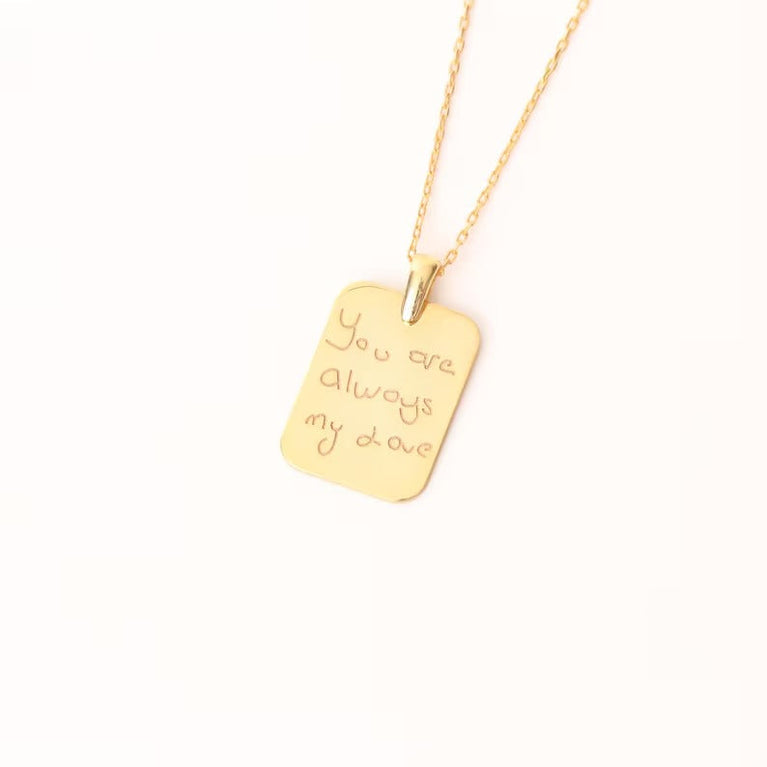 Custom Handwriting Necklace Your Own Handwriting Memorial Gold Engraved Necklace Signature Jewelry Couple Necklace Valentines Gift