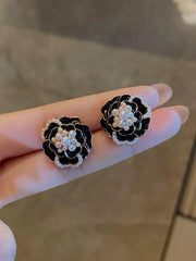 Kradhika Gorgeous Black Floral Pearl Stud Earrings Alloy Stud Earring