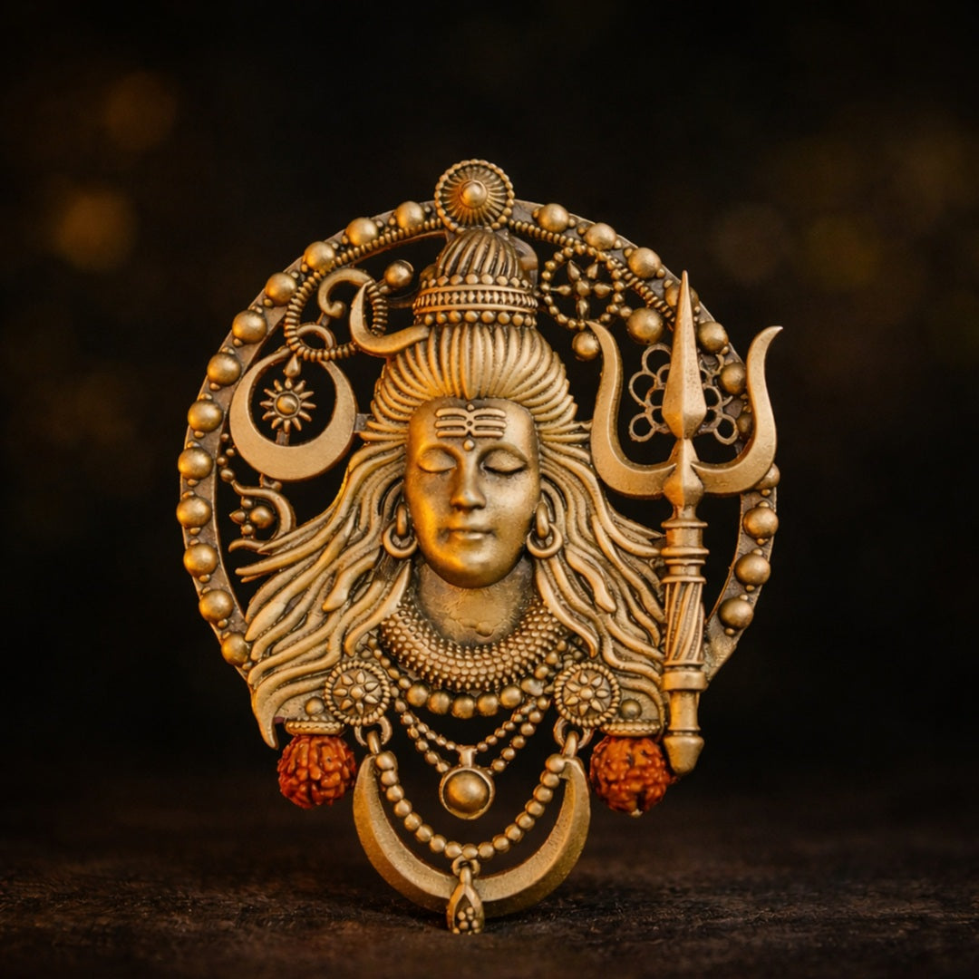 Divine Mahadev Face Antique Gold Brooch for Men