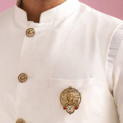 Divine Mahadev Face Antique Gold Brooch for Men