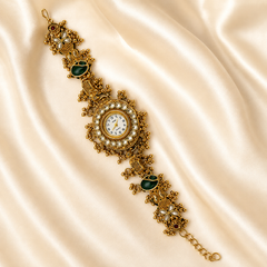 Gold Round Pearl Bracelet Watch Alloy