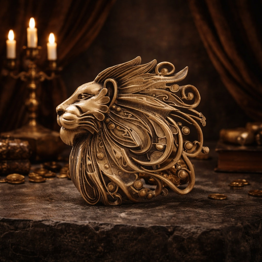Super Simba Lion Antique Gold Brooch for Men