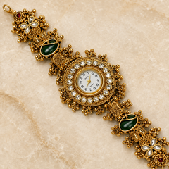 Gold Round Pearl Bracelet Watch Alloy