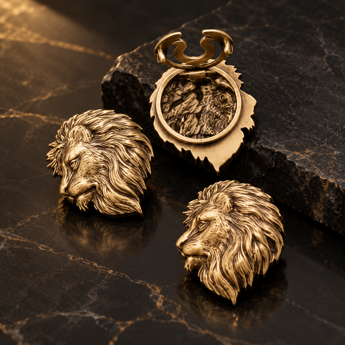 Antique Gold Lion Design Button Cover – Pack of 3