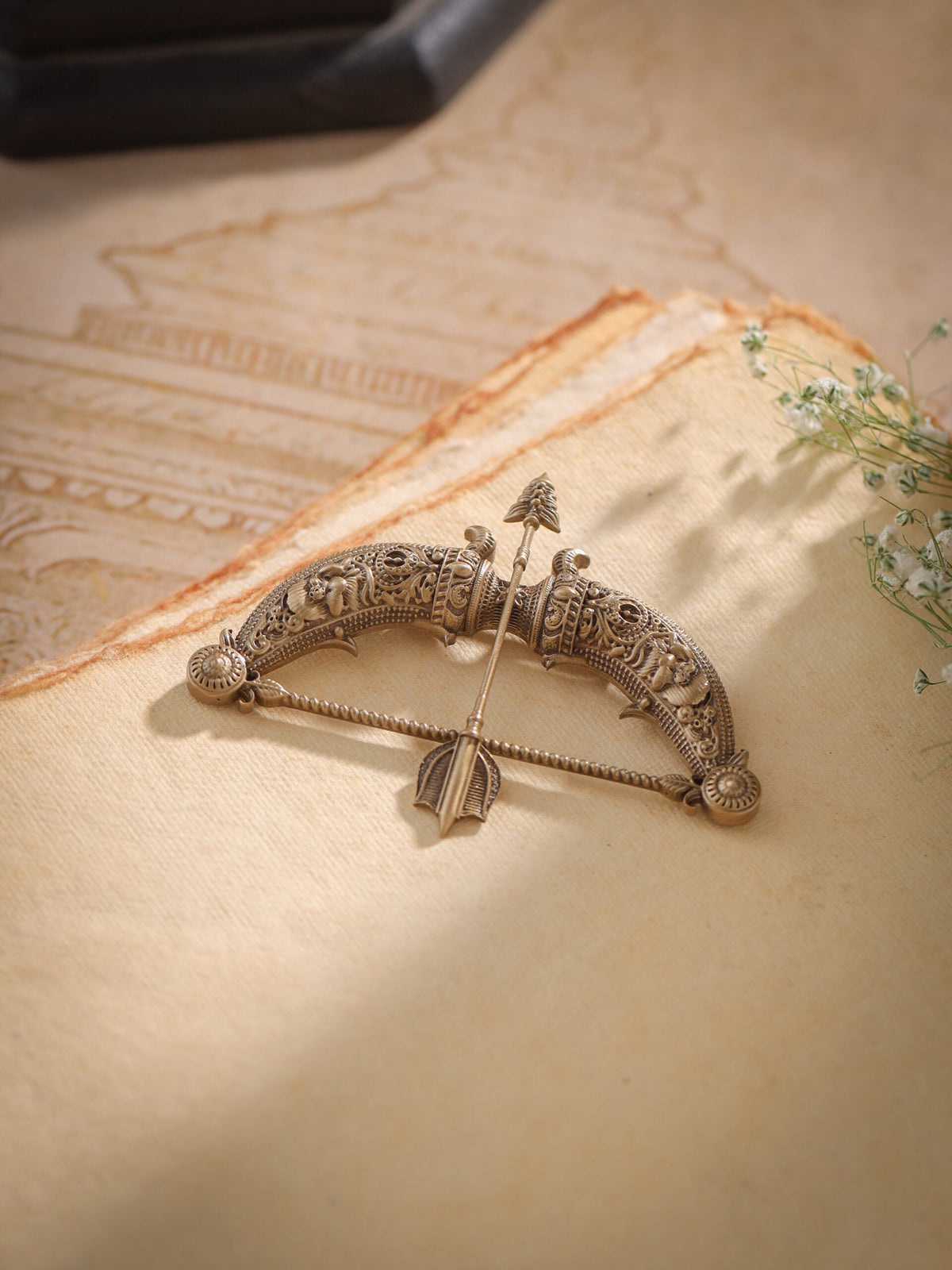 Ram Dhanush Antique Gold Brooch for Men