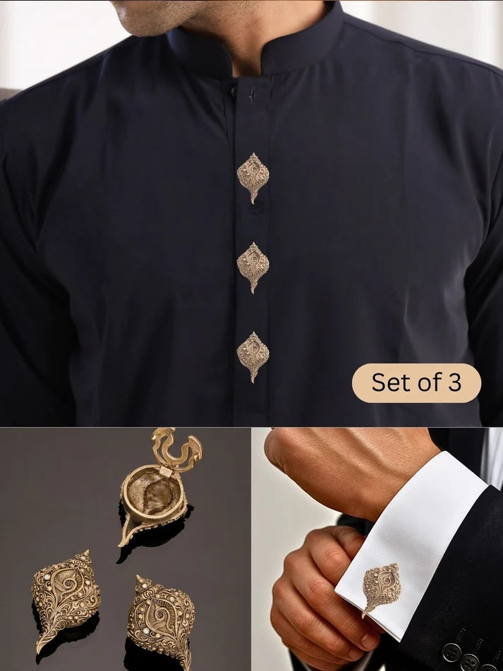 Sacred Shankh Button Cover Set Of 3