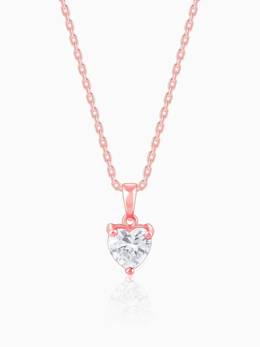 Rose Gold Solitaire Heart Pendant With Link Chain