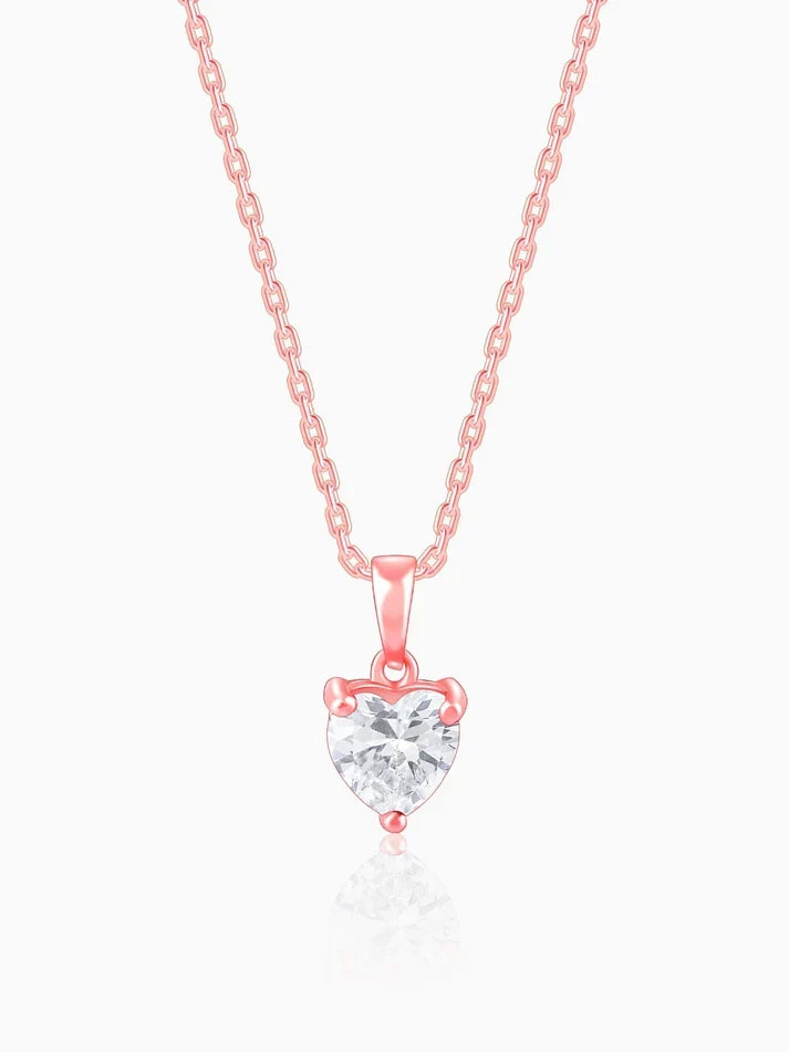 Rose Gold Solitaire Heart Pendant With Link Chain