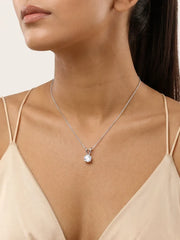 Silver Zircon Pendant with Link Chain