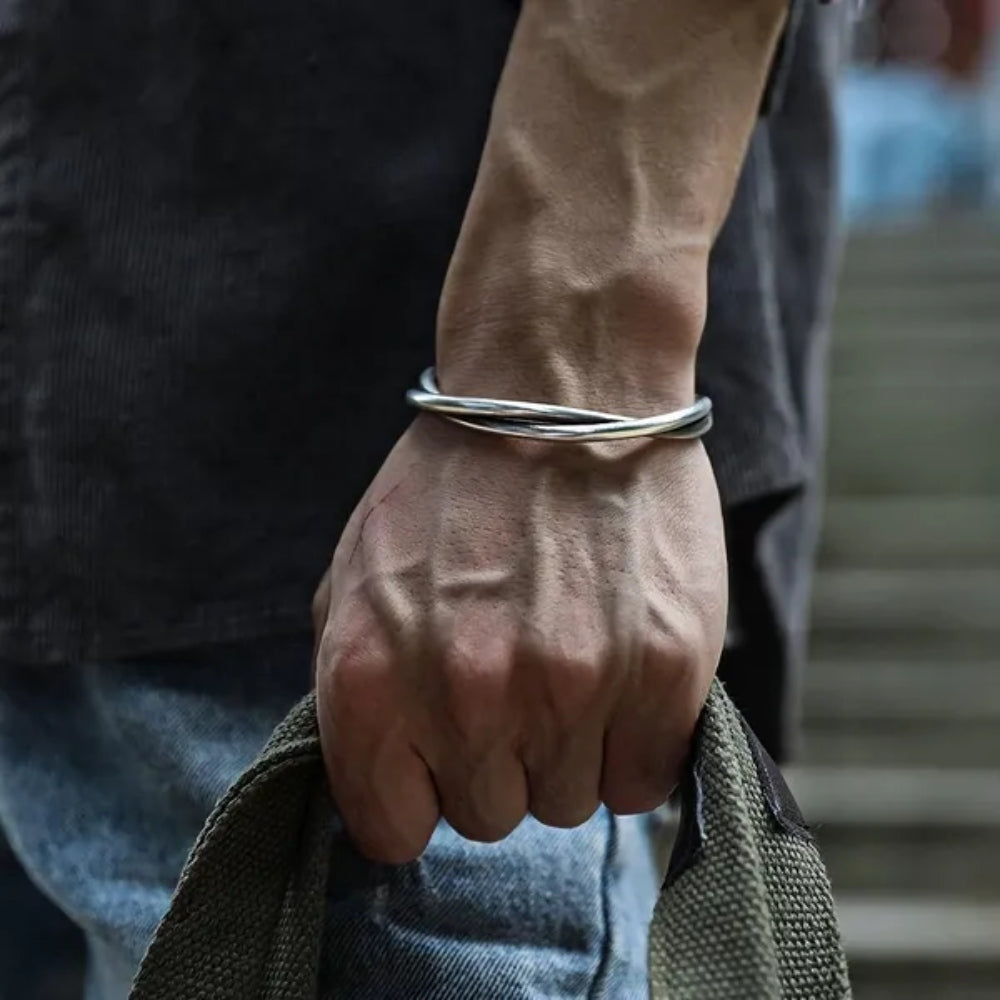 Silver Boho Kada Bracelet for men - Jiva