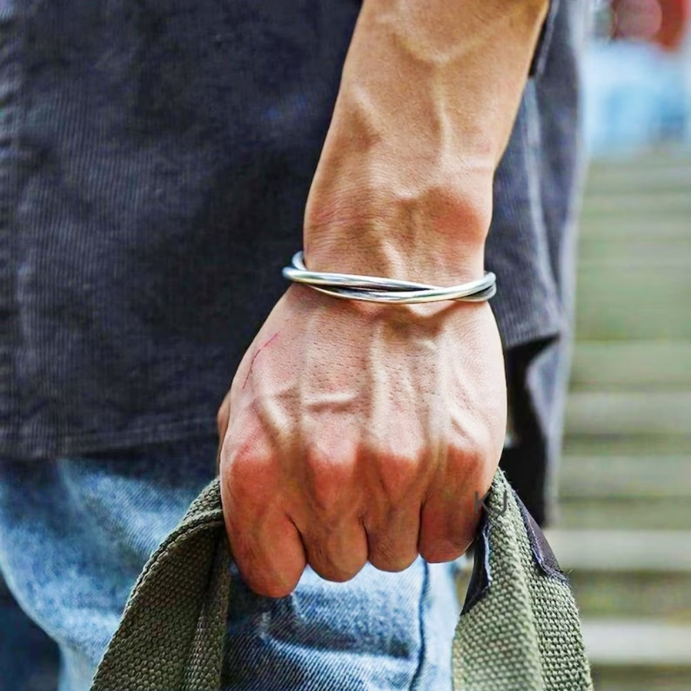 Silver Boho Kada Bracelet for men - Jiva