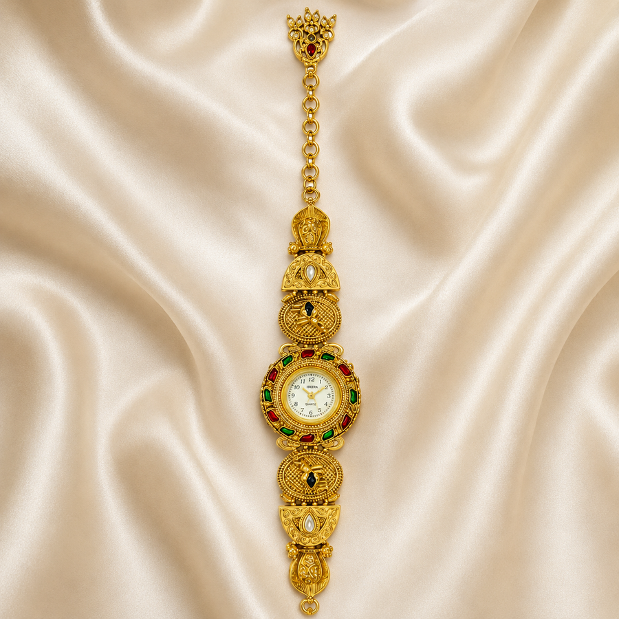 Gold Round Stone Bracelet Watch Alloy