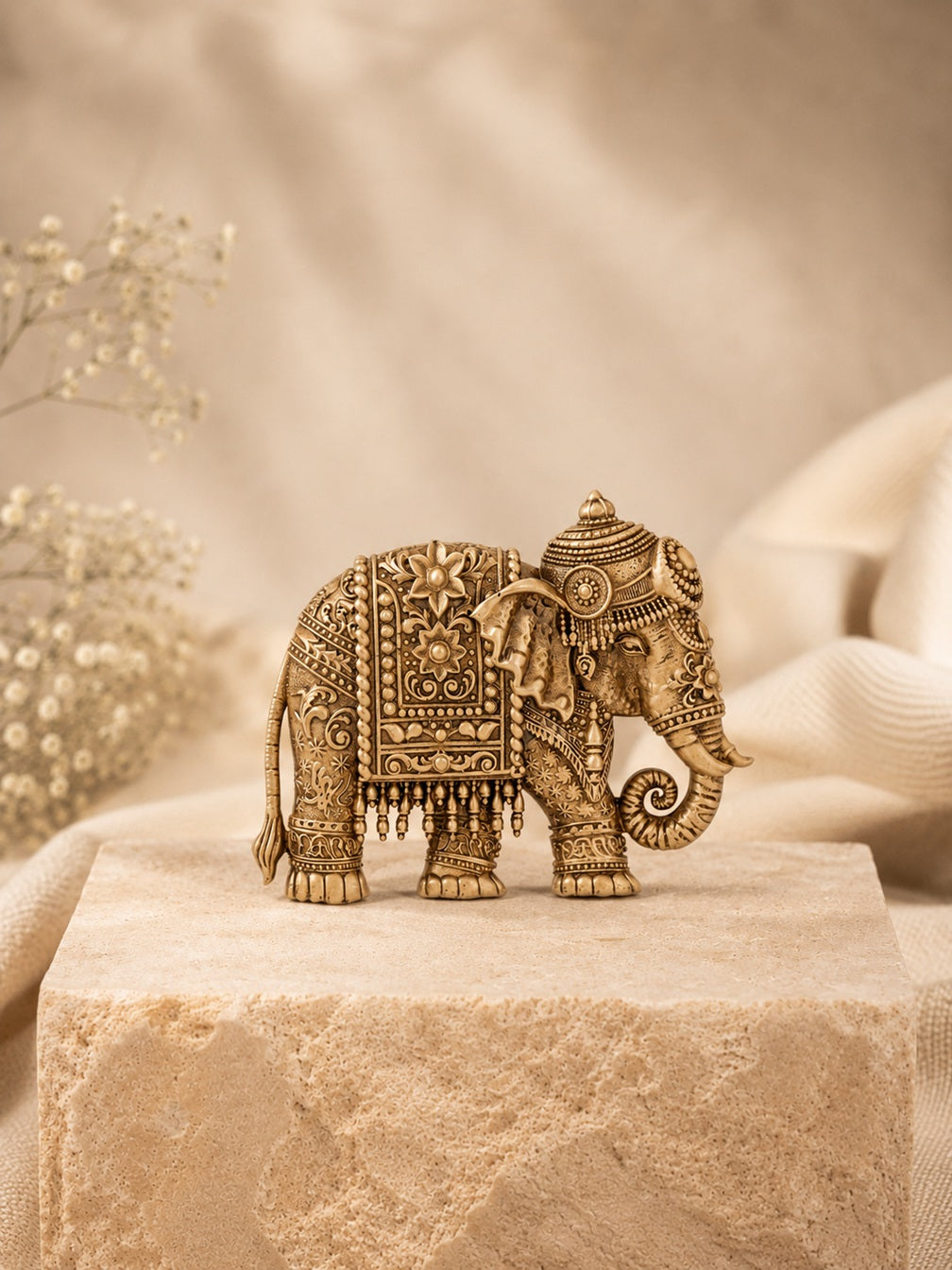 Elephant Heritage Antique Gold Brooch for Men