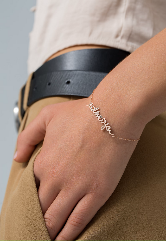Custom Handwriting Bracelet | Personalized Gold Bracelet | Dainty Name Bracelet | Handmade Name Charm Jewelry | Perfect Gift for Mom