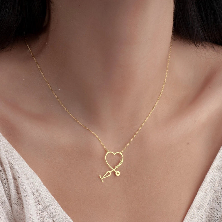 Doctor Stethoscope Necklace, Medical Charm for Doctors, cardiologists, heart doctor, Personalized Name Stethoscope Necklace, Stethoscope