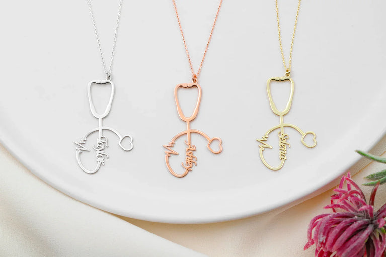 Personalized Stethoscope Necklace with Name, Nurse and Doctor Jewelry Gifts, Custom Stethoscope Pendant, Everyday Wear Medical Student Gifts