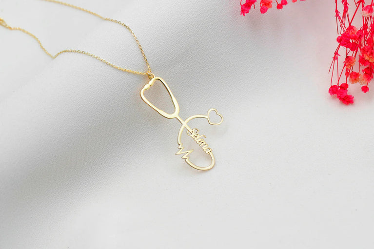 Personalized Stethoscope Necklace with Name, Nurse and Doctor Jewelry Gifts, Custom Stethoscope Pendant, Everyday Wear Medical Student Gifts