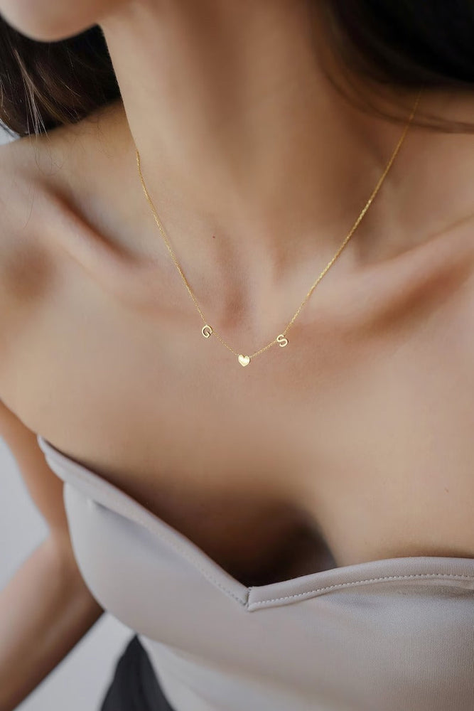 Letter Necklace,Heart Letter Necklace , Custom Initial Necklace , Gold Custom Gift ,Valentine's Day Gift