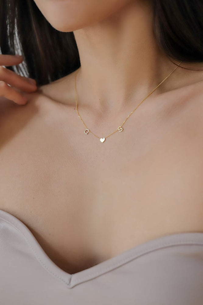 Letter Necklace,Heart Letter Necklace , Custom Initial Necklace , Gold Custom Gift ,Valentine's Day Gift