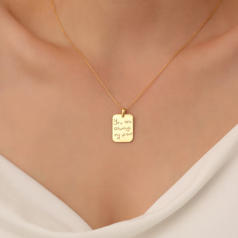Custom Handwriting Necklace Your Own Handwriting Memorial Gold Engraved Necklace Signature Jewelry Couple Necklace Valentines Gift