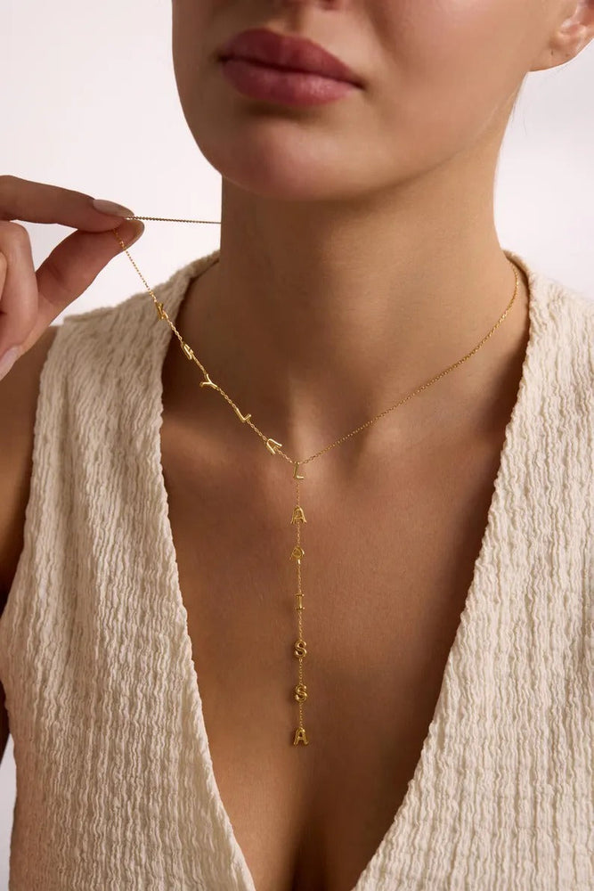 Custom Lariat Name Necklace | Personalized Y Necklace | Dainty Drop Name Jewelry | Initials Necklace for Women | Unique Gift for Her
